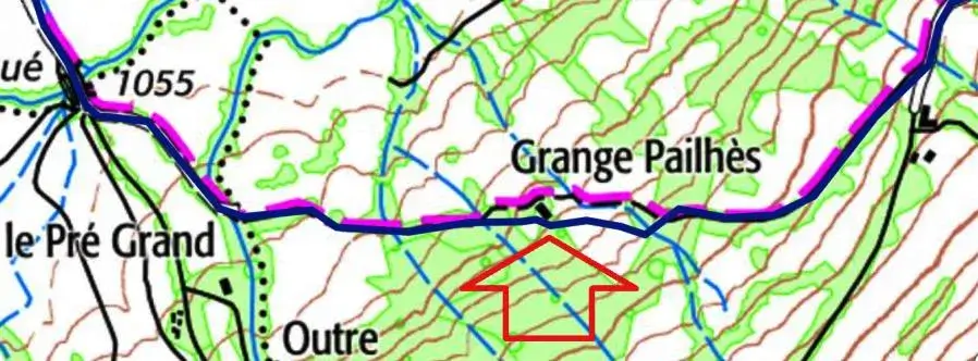 Correction de l'itinéraire sur la carte IGN au niveau de la grange de Pailhès