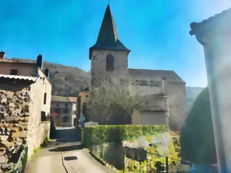 Église de Ferrières, depuis un petit pont sur la Bouzaire