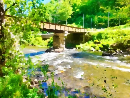 À Auzit, la passerelle sur l'Alagnon