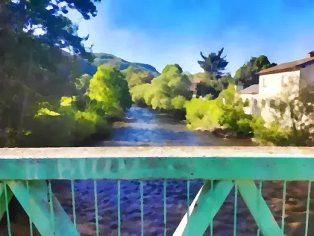 À Massiac, vue sur l'Alagnon depuis une passerelle...