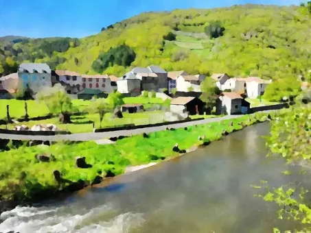 Vue sur le village, avec les palhàs en arrière-plan